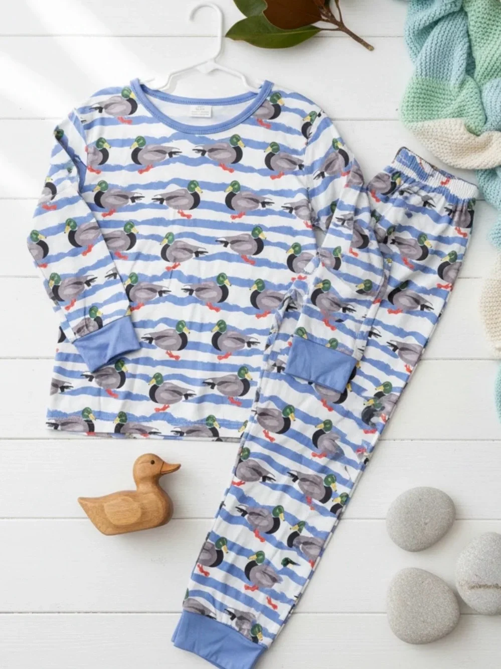 Kids Blue Duck Print Pajama Set